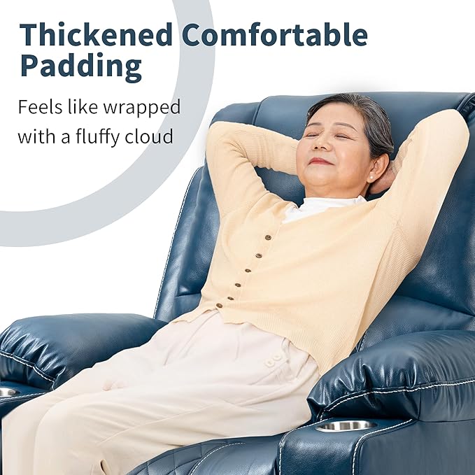 Large Power Lift Recliner Chair with Massage and Heat for Elderly Big and Tall People Dual Motor 180° Lay Flat Overstuffed Wide Leather Recliners with 2 Cup Holders Side Pocket