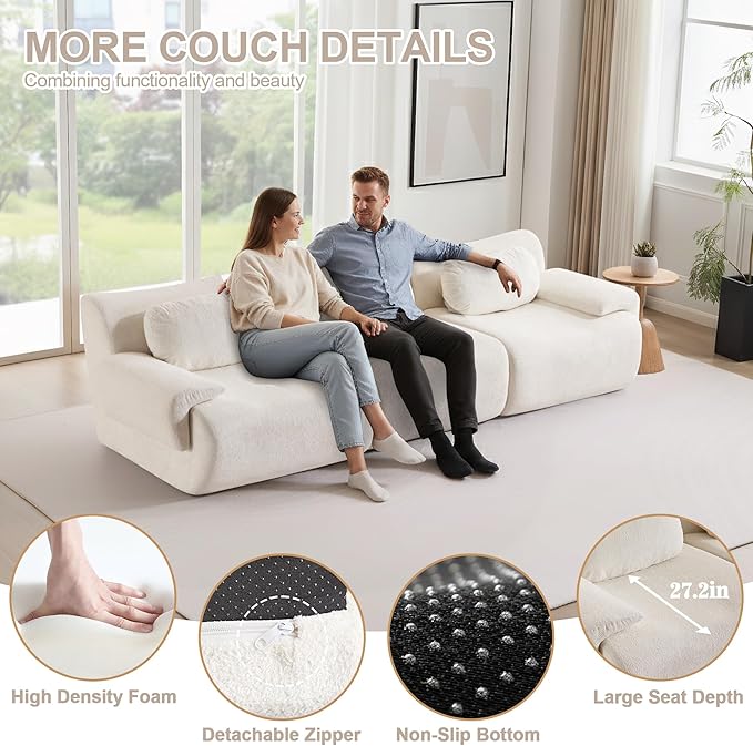 Multiple Modular Boneless Couches for Living Room Cloud Sectional Sofa with Comfy Deep Seat Oversized 3 Seater Couch for Bedroom Apartment No Assembly 3 Modules Combined Beige
