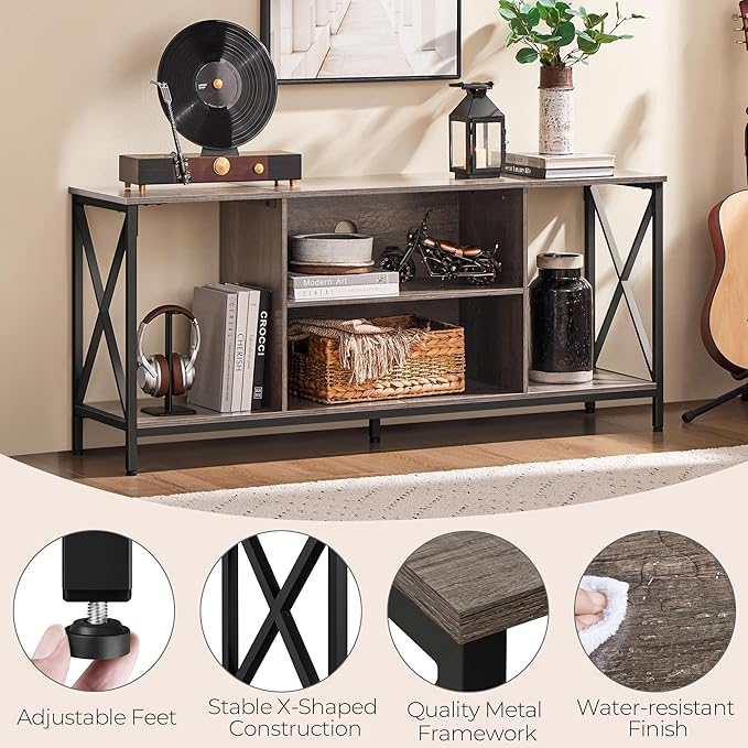 Yaheetech TV Stand for 65 Inch TV Media Entertainment Center with Storage Shelves for Living Room TV Console Table for Living Room Taupe Wood