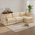 Rovibek 112” L Shaped Couch with Storage Chenille Sofas for Living Room Sectional Couch with Pull Out Drawer &amp Throw Pillows &amp Storage Ottoman Wheat