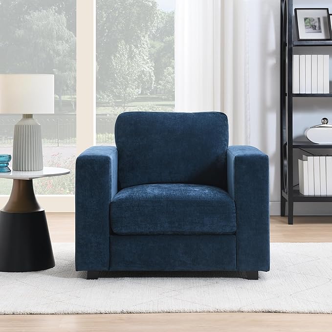 39 Oversized Accent Chair Chenille Fabric Upholstered Armchair Comfy with 350lb Weight Capacity &amp 7-inch Thick Seat – The Perfect Reading Chair for Living Room Bedroom Office (A-Blue)