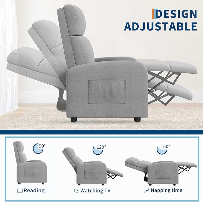 Garvee Recliner Chair for Adults Set of 2 PU Leather Lazy Recliner Ergonomic Adjustable Single Sofa Enhanced with Side Pocket Tall Back Wide Arms &amp Padded Seat Home Theater Seating for Living R