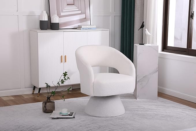 Swivel Accent Chair Armchair Round Barrel Chair in Fabric for Living Room BedroomWhite
