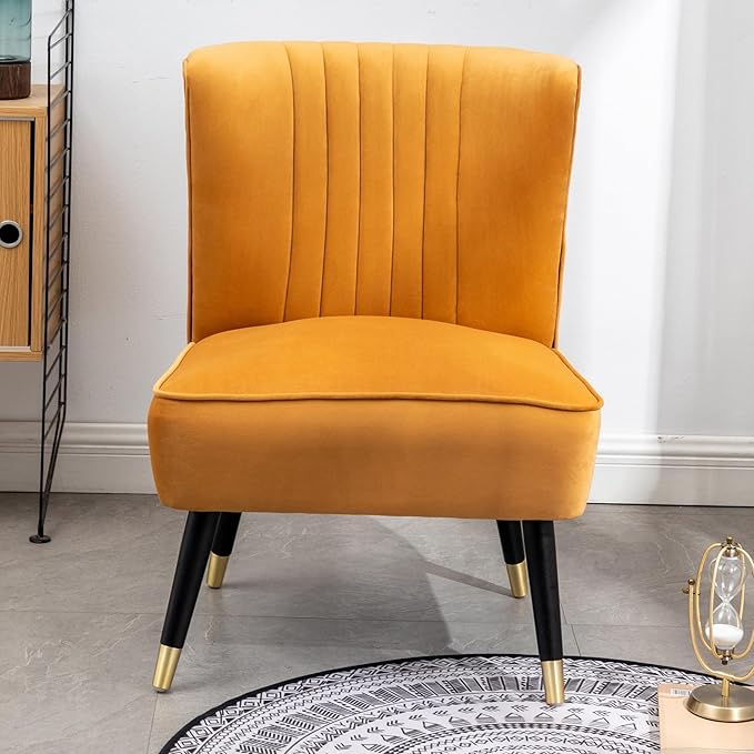 Modern Velvet Accent Chairs Reading Chair Cozy Curved Wingback Leisure Chair Upholstered Single Sofa Chair for Living Room Dining Room Bedroom Dressing Table Office (Gold)