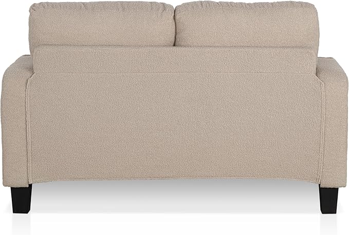 Homes: Inside + Out Reese Modern Plush Boucle Comfortable Loveseat with Side Pockets Cup Holders and Pillows Wooden Soft Couch for Living Room Bedroom and Office Beige
