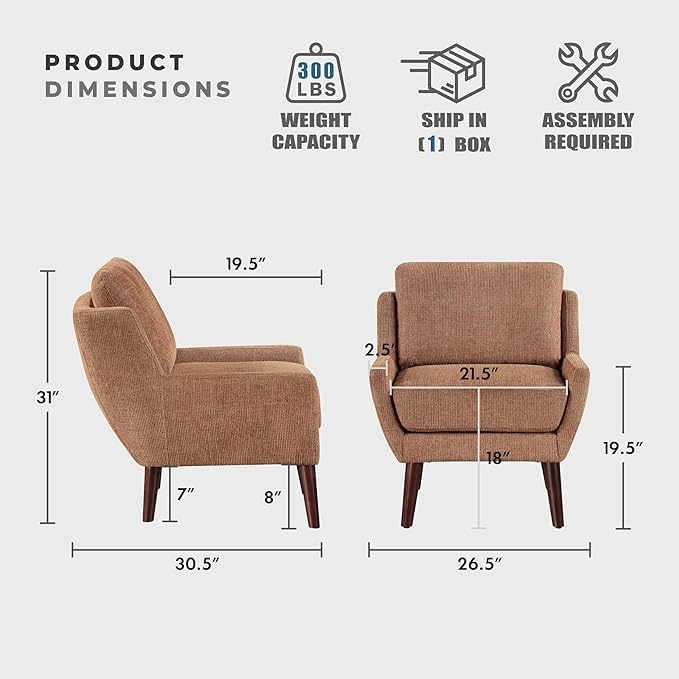 Lexicon Modern Wingback Accent Chair Chenille Fabric Upholstered Lounge Reading Arm Chair Solid Wood Legs for Living Room Bedroom Supportive Padded Pocket Coil Seat Easy Assembly Orange