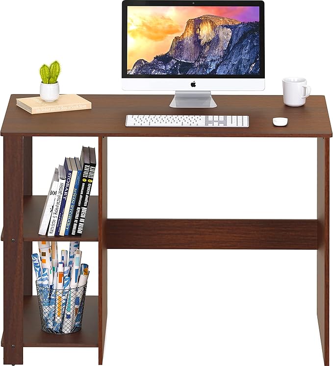 SHW 38-Inch Home Office Computer Desk with Shelves Cherry