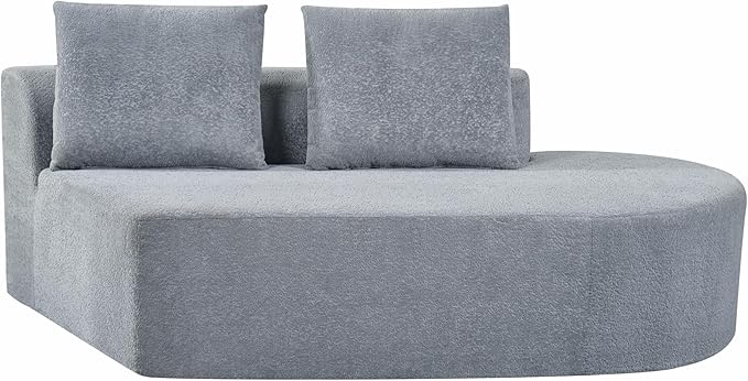 Merax 116 Curved Polyester Sectional Sofa Modern Pearl Upholstery 3 Seat Cloud Couch with Chaise Lounge &amp 4 Pillows for Living Room Light Gray