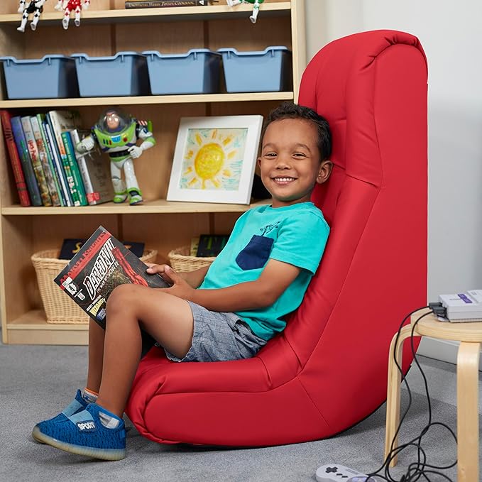 Factory Direct Partners Soft Tufted Floor Rocker - Cushioned Ground Chair for Kids Teens and Adults - Great for Reading Gaming Meditating TV - Red 10488-RD