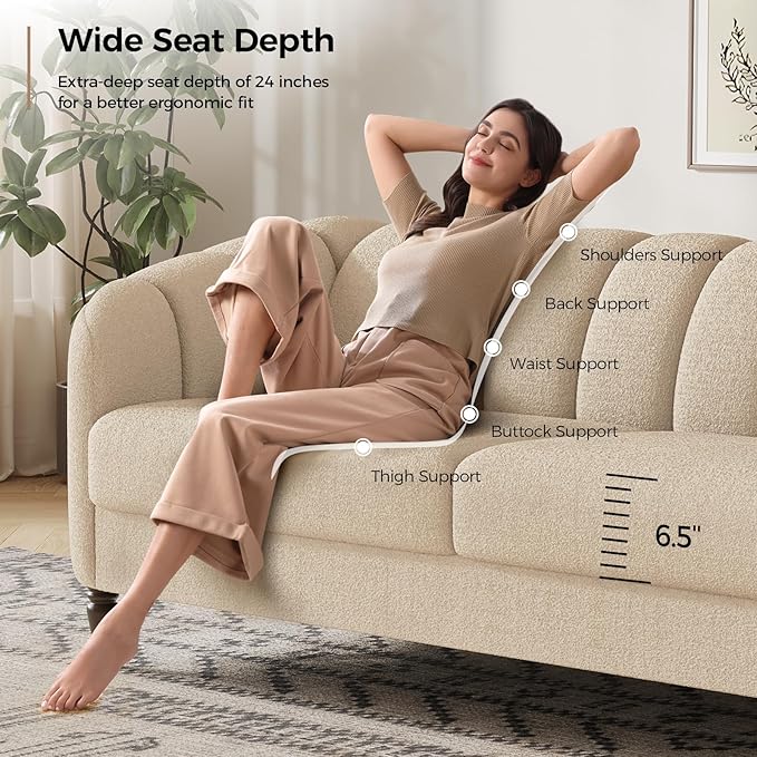 82 Inch Loveseat Sofa Modern Couch and Sofa Curved Petal Design Furniture Sturdy and Easy Installation Small Sofa for Living Room Bedroom Office and Apartment Terry Fleece Fabric Apricot