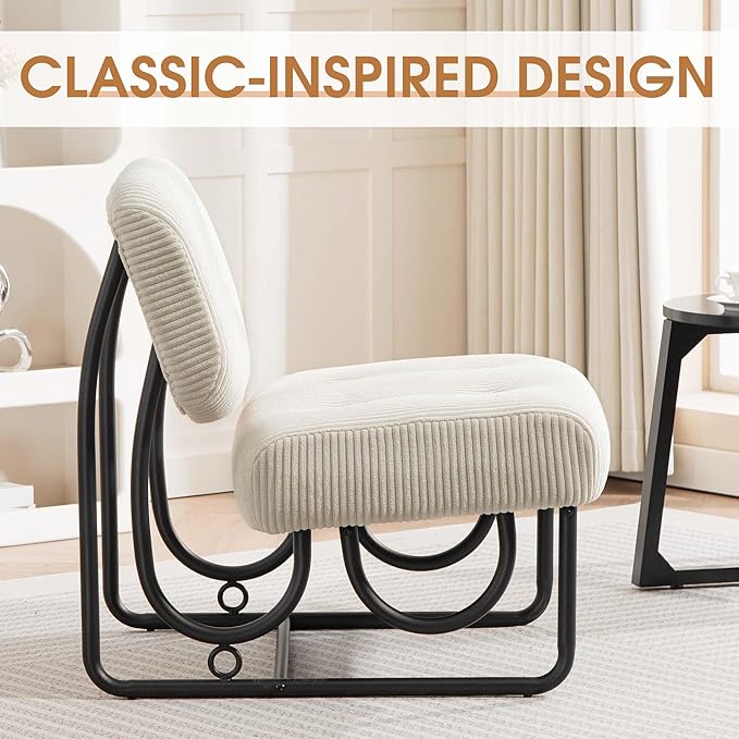 HOMEFUN Armless Accent Chair with Padded Back Modern Comfy Reading Chair for Bedroom Living Room Office Beige