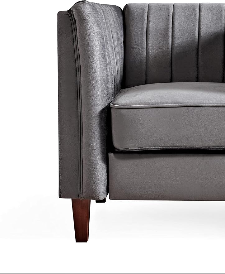 Container Furniture Modern Luxury Velvet Chair for Living Room with High Density Foam Soft Fabric Upholstery Removable Cushions and Solid Wood Legs 36.6'' Wide Armchair Grey