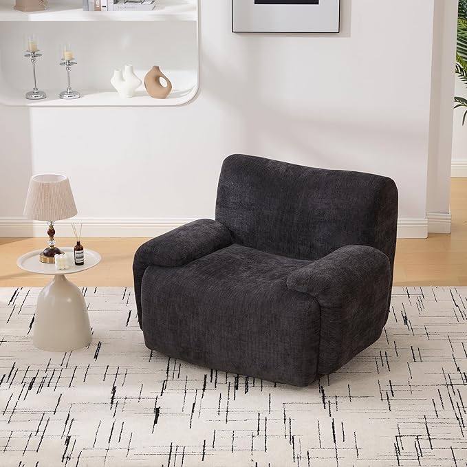 Chenille Oversized Armchair 42 Wide Upholstered Accent Chairs with Ergonomic Design Lazy Comfy Reading Lounge Chair with Deep Seats for Living Room Bedroom Dorms (Black)