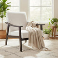 Mid Century Modern Accent Chair with Solid Wood Legs Comfy Leisure Reading Chairs for Living Room Lounge Seat Arm Chair for Office Bedroom (Antique White)