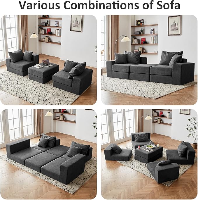 Modular Sectional Loveaeat Cloud Sofa Boneless Couch with Non Slip Base Cozy Sleeper Sofa for Customizable Living Spaces Modern Modular Couch with L-Shape Chaise Deep Seat &amp No Assembly Grey