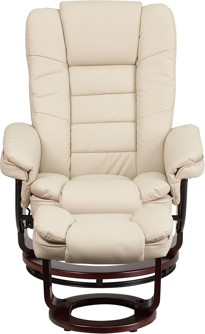 Flash Furniture Bali Contemporary Multi-Position LeatherSoft Recliner Chair with Ottoman 360-Degree Swivel Recliner Chair/Ottoman Set Beige