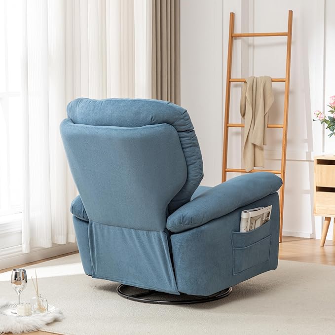 Rocking Recliner Chair 360 Degree Swivel Recliner Chairs with Pocket for Adults Comfy Glider Recliner Nursery Chair with High Back for Living Room Bedroom (Blue)