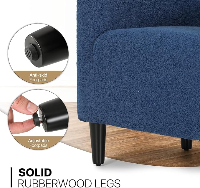 MoNiBloom Accent Barrel Chair Boucle Fabric Accent Chair Modern Sherpa Elegant Armchair with Cozy Soft Padded 300lbs Capacity Compact Sofa Chair for Living Room Bedroom Office Navy Blue