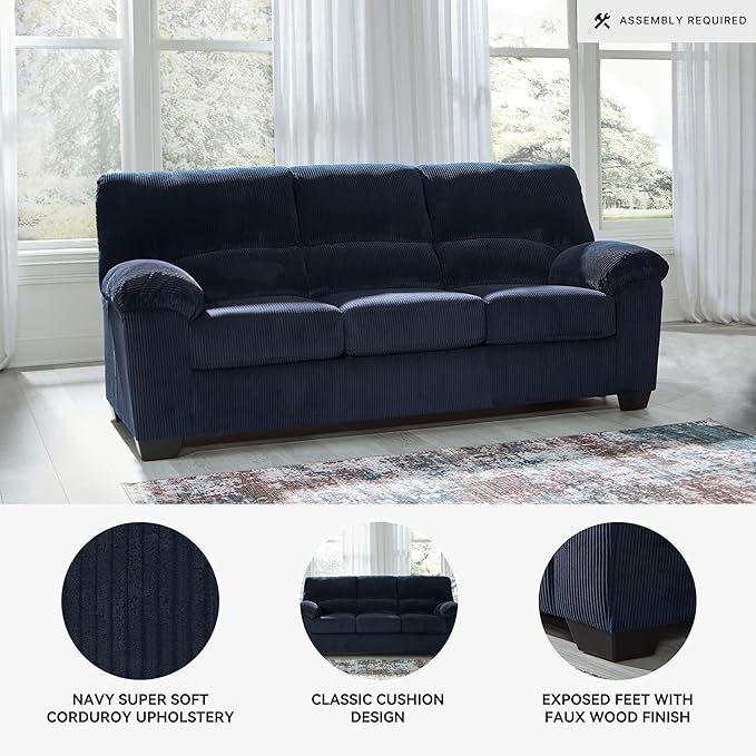 Signature Design by Ashley SimpleJoy Contemporary Sofa for Living Room Blue