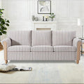 3 Seater CouchFarmhouse Sofa with Solid Wood Frame and Rolled ArmrestsDeep Seat Couch with Plush Cushions in Durable Stripe Fabric for Living RoomBedroom and Office.(3 Seater Couch)