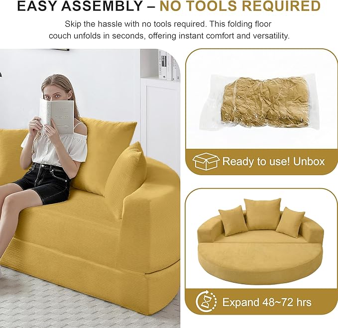 Casaphoria 67'' Sleeper Sofa for Small SpacesConvertible Foldable Couch Bed with ArmrestsSpace Saving Guest Bed for ApartmentsDormsLiving Room(Yellow)