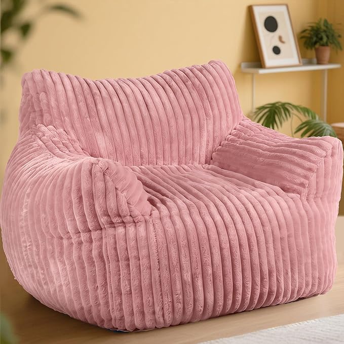 Giant Bean Bag Chair Oversized Plush Comfy Bean Bag Sofa for Adults and Kids with Armrests Memory Foam Mini Couch Single Lounges for Living Room Bedroom &amp Game Room(Pink)