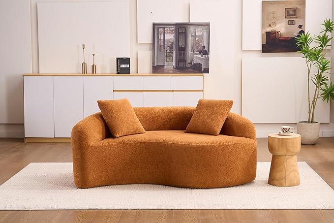 Luxury Modern Chenille Sectional Sofa Tai Chi Curved Compression Couch Boucle Cozy Soft Loveseat for Living Room Apartment Office (Orange)