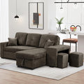 Flieks Reversible Sleeper Sectional Sofa Bed with Side Shelf and 2 StoolsPull-Out L-Shaped Sofa BedCorner Sofa-Bed with Storage Chaise Left/Right Hande for Living RoomKnox Charcoal