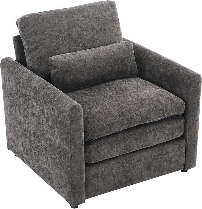31.9 Oversized Cozy Upholstered Armchair Chenille Fabric Cloud Sofa Double Cushion Single Sofa Plush Cushion Armchair for Living Room Office Apartment (Grey-1c)