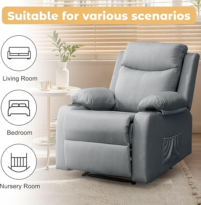 Recliner Chair Small Recliners for Small Spaces Reclining Chair Manual Recliner with Cup Holders and Side Pockets Chairs for Living Room Bedroom Nursery