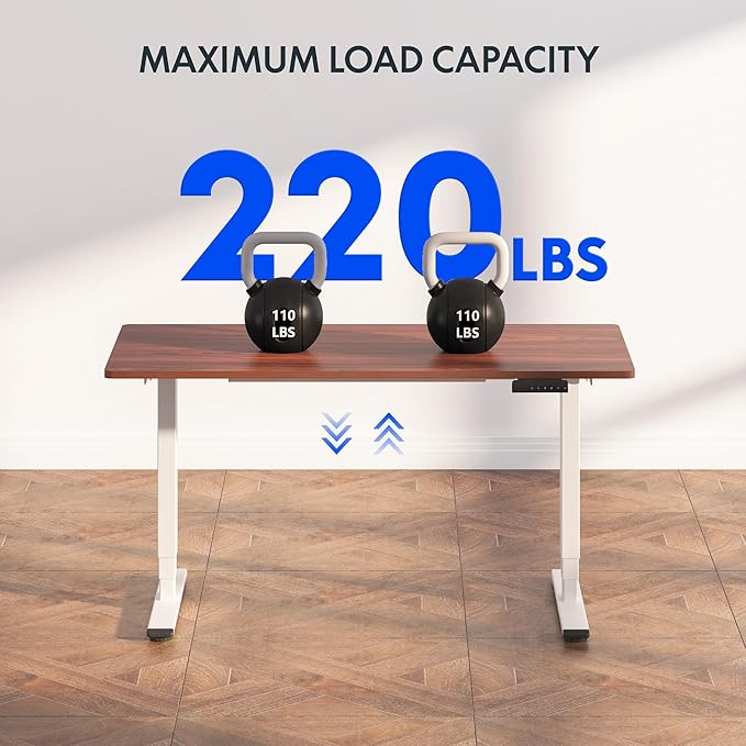 FLEXISPOT E6 3-Stage Dual Motor Electric Standing Desk 48 x 30 Sit Stand Up Desk Holds 220 lbs Adjustable Height w/Memory Presets One-Piece Mahogany Desktop &amp White Frame Ships in 2 Boxes