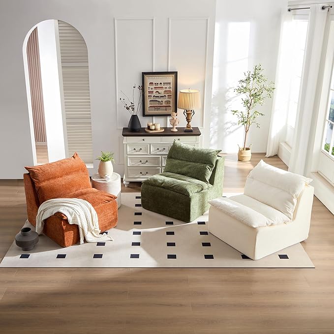 JUSTONE Modular Sofa-No Armrests Floor SofaNeck Pillow-Back Lounge Sofa Chair Accent Bean Bag Chair Lazy Floor SeatingSmall Sofa for Living RoomApartment Guest RoomSingle SeatGreen