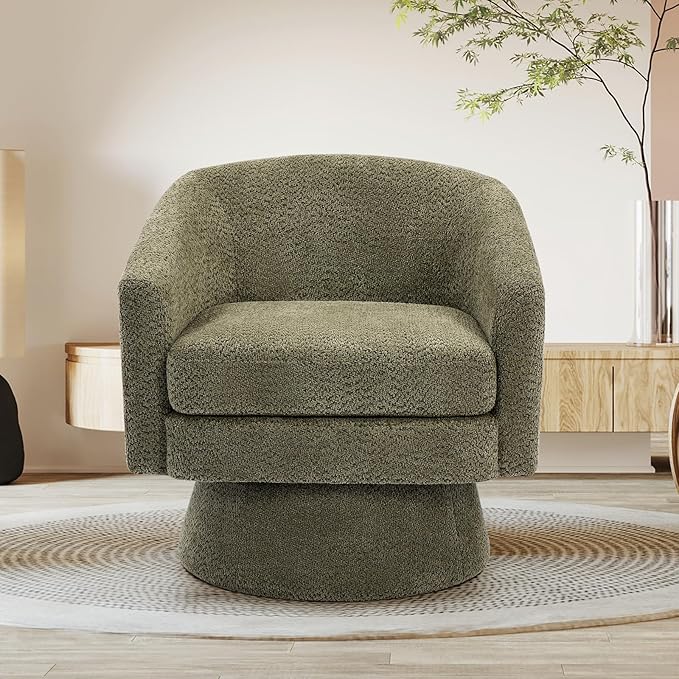GarveeHome 360°Swivel Accent Chair with Arms Cozy Round Chenille Fabric and Soft Cushion Arm Chair for Living Room Bedroom Reading