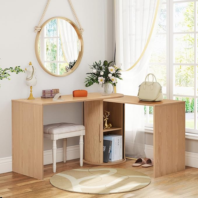 Home Office Desk L Shaped 51-Inch Small Space Modern Office Computer PC Desk with Storage File Cabinet and Reversible Tabletop Corner Work Table for ExecutiveStudyWriting - Natural