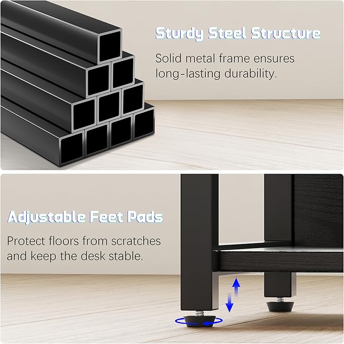 L Shaped Gaming Desk with Power Outlets &amp RGB Lights 46'' L- Shaped Desk Computer Corner Desk with Monitor Stand &amp Storage Shelf &amp Hook Home Office Desk Writing Desk Black