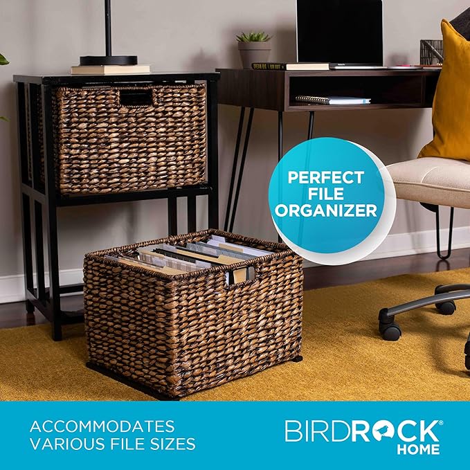 BIRDROCK HOME 2 Tiered File Cubby w/Wood Top - File Cabinet Home Office Storage Nightstand Decorative Wooden Organizer | Desk Modern Table Shelves Side Table Craft Furniture - Brown Wash