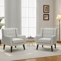 Accent Chair Mid-Century Modern Fabric Chairs with Arms for Living Room Comfy Upholstered Club Single Sofa Armchair for Bedroom Waiting Room with Solid Wood Frame