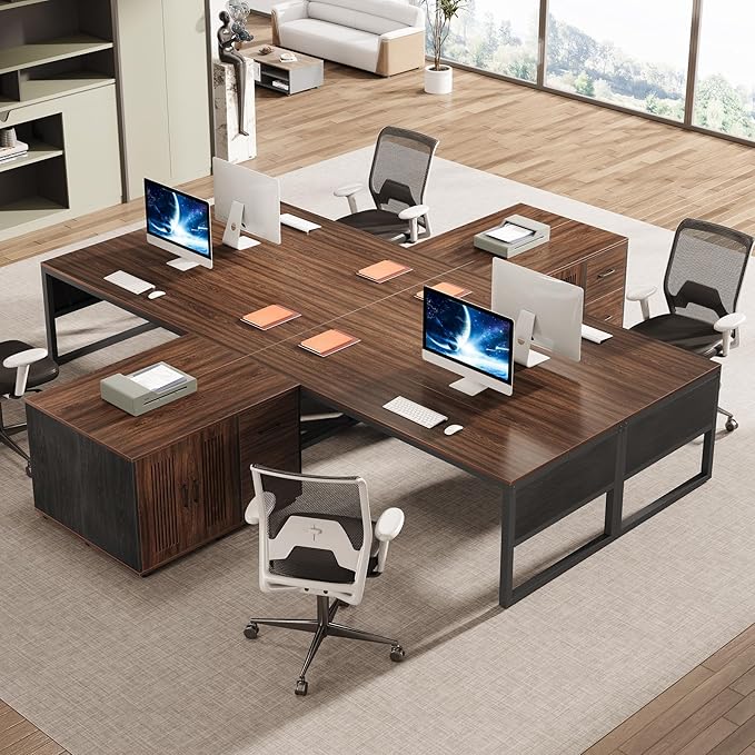 Tribesigns 63-Inch Executive Desk Modern Home Office Desk for Workstation Computer Desk with Sturdy Legs for Home Office (Dark Walnut &amp Black Only Table)