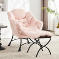 HOMEFUN Lazy Chair with Ottoman Bedroom Chairs for Adults Comfy Reading Chair for Living Room Office Modern Lounge Accent Chair with Armrests Ergonomic Footrest for Small Spaces Pink
