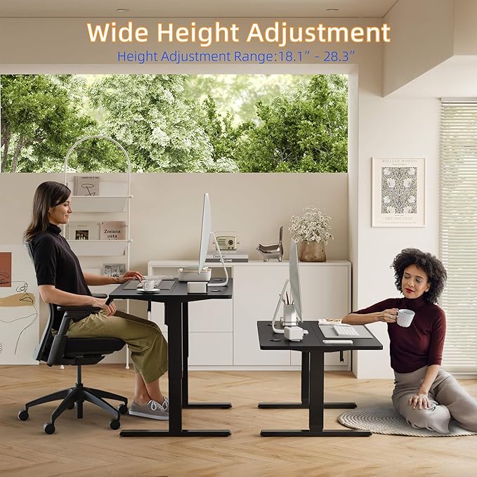 YIHAYO Low Height Adjustable Desk Lifts 18.1-28.3 Inches Electric Standing Desk for Short People 48 x 24 Inches Computer Table with Splice Board for Home Office Black