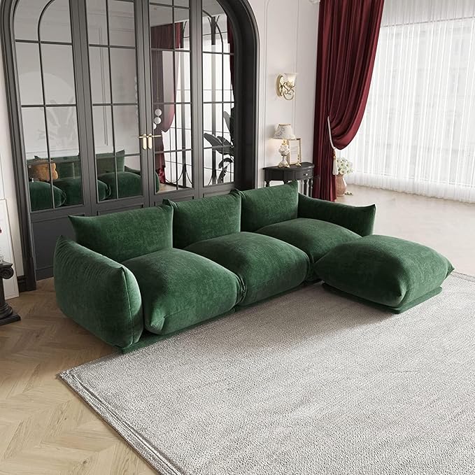 JACH 103 L-Shaped Sectional Sofa Modular Minimalist Chenille Sofas Couches Luxury Modern Couch with Reversible Chaise Ottoman for Living Room Apartment Green