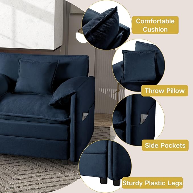 143.31 Modular Sectional Sofa Oversized Deep Seat U Shaped Couch Set for Living Room 4-Seater Comfy Cloud Couches with 2 Movable OttomansChenilleBlue