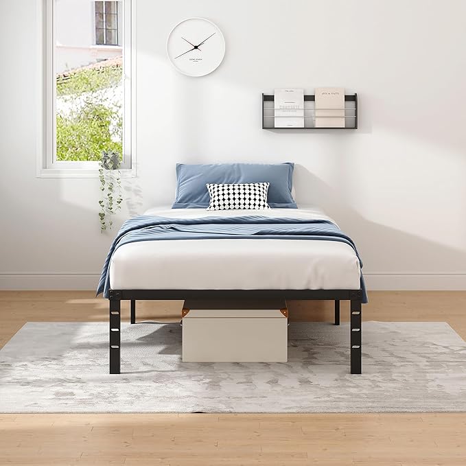 Metal Bed FrameTwin Size Bed Frame with Storage SpaceHeavy Duty Sturdy Mattress FoundationEasy AssemblyNo Box Spring Needed Black18 InchTwin