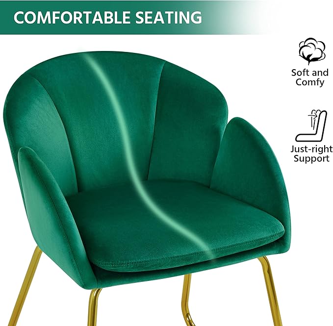 Yaheetech Velvet Living Room Chair Flower Shaped Armchair with Golden Legs Upholstered Side Chair for Vanity Room Living Room Kitchen Green
