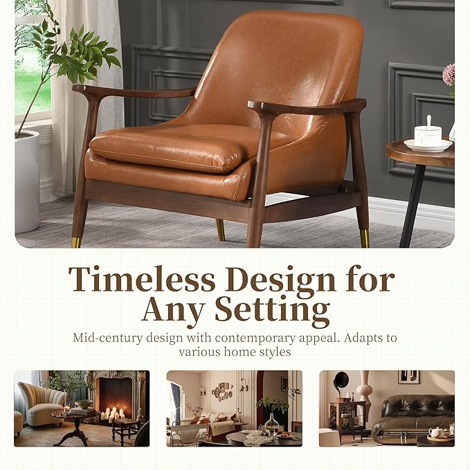 Christopher Knight Home Faux Leather Lounge Chair Living Room Accent Chair Cozy Lounge Chair Reading Chair with Solid Wood Frame Brown