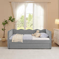 Cozy Gingham Daybed with Trundle Twin Size Sofa Bed No Box Spring Needed with USB Port and Adorable Wave Shaped Linen Fabric Navy (Black)