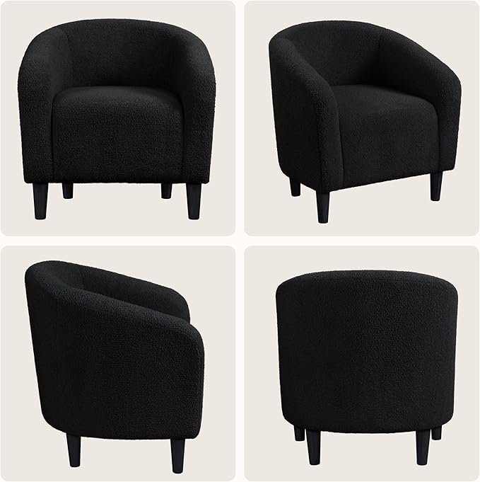 Yaheetech Accent Barrel Chair Boucle Fabric Club Chair Furry Sherpa Elegant Armchair with Cozy Soft Padded Suitable for Living Room Bedroom Reception Office Black