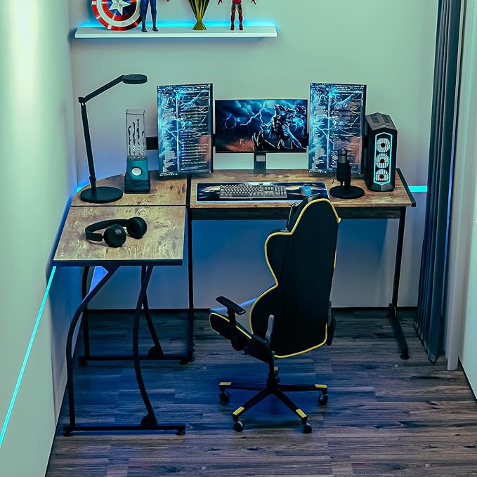 ZENY 58'' L-Shaped Gaming Computer Corner Desk - Reversible Table for Home Office PC Workstation Study Writing - Wood &amp Steel
