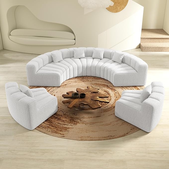Oversized Curved Sofa 6 Seater Modular Velvet Cloud Couch Modern Boneless Sectional Couches for Living Room No Assembly Required White 1PC