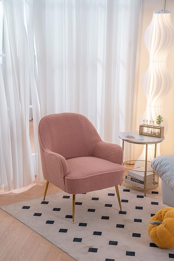 Modern Soft Fabric Pink Ergonomics Accent Chair Living Room Chair Bedroom Chair Home Chair with Gold Legs and Adjustable Legs for Indoor Home